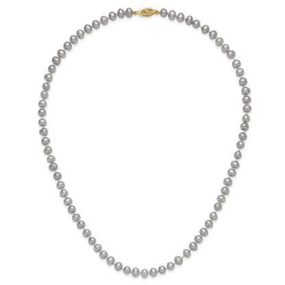 14K Gelbgold 5-6mm Nahe Rund Grau Fwc Perle 16 Zoll Halskette