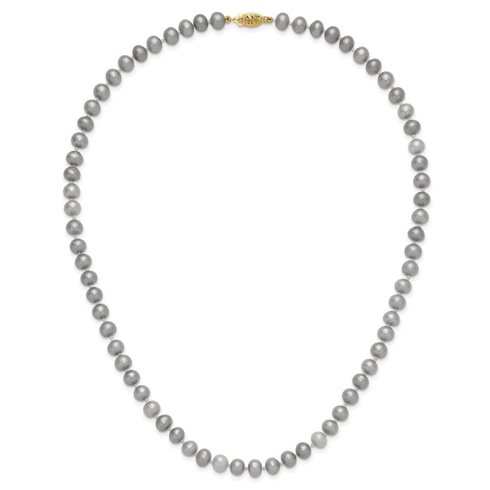 14K Gelbgold 6-7mm Nahe Rund Grau Fwc Perle 16 Zoll Halskette