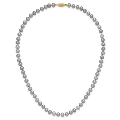 14K Gelbgold 6-7mm Nahe Rund Grau Fwc Perle 16 Zoll Halskette