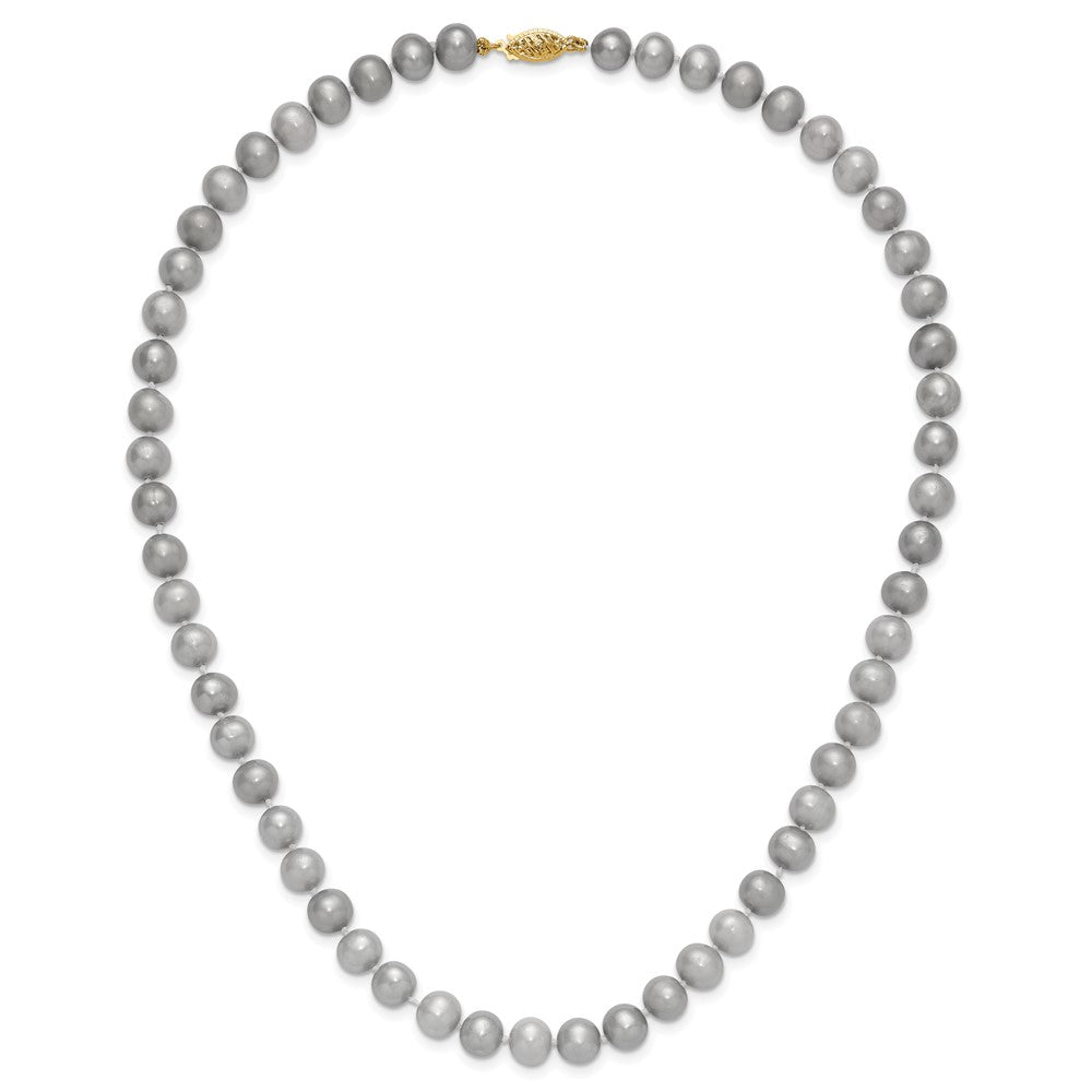 14K Gelbgold 7-8mm Nahe Rund Grau Fwc Perle 16 Zoll Halskette