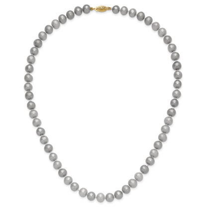 14K Gelbgold 7-8mm Nahe Rund Grau Fwc Perle 16 Zoll Halskette