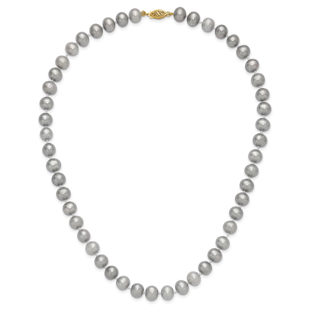 14K Gelbgold 8-9mm Nahe Rund Grau Fwc Perle 16 Zoll Halskette