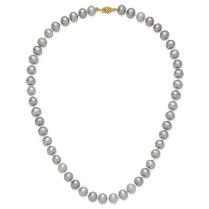 14K Gelbgold 8-9mm Nahe Rund Grau Fwc Perle 16 Zoll Halskette