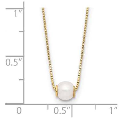 14K Gelbgold 4-5mm Rund Weiß Süßwasser Zuchtperle 18 Zoll Halskette