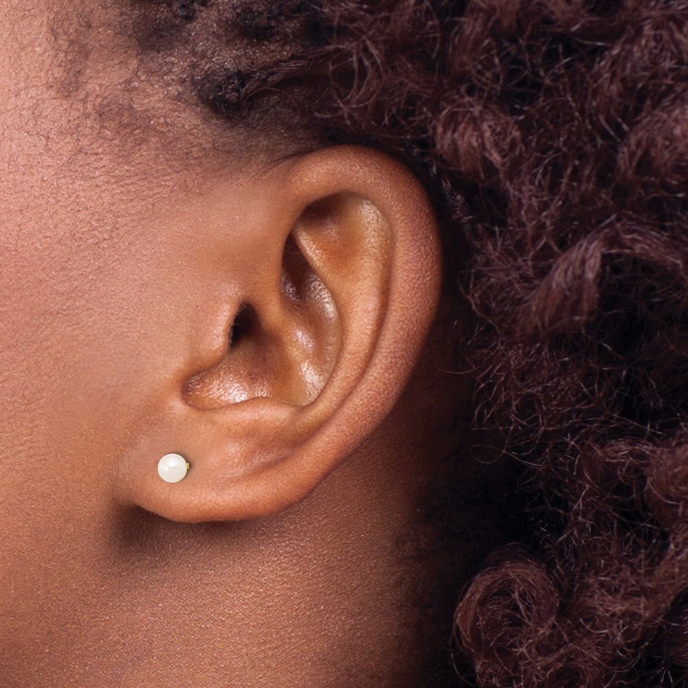 14K Gelbgold 3-4mm Rund Fwc Perle Vorderseite und Rückseite Kugel Ohrstecker