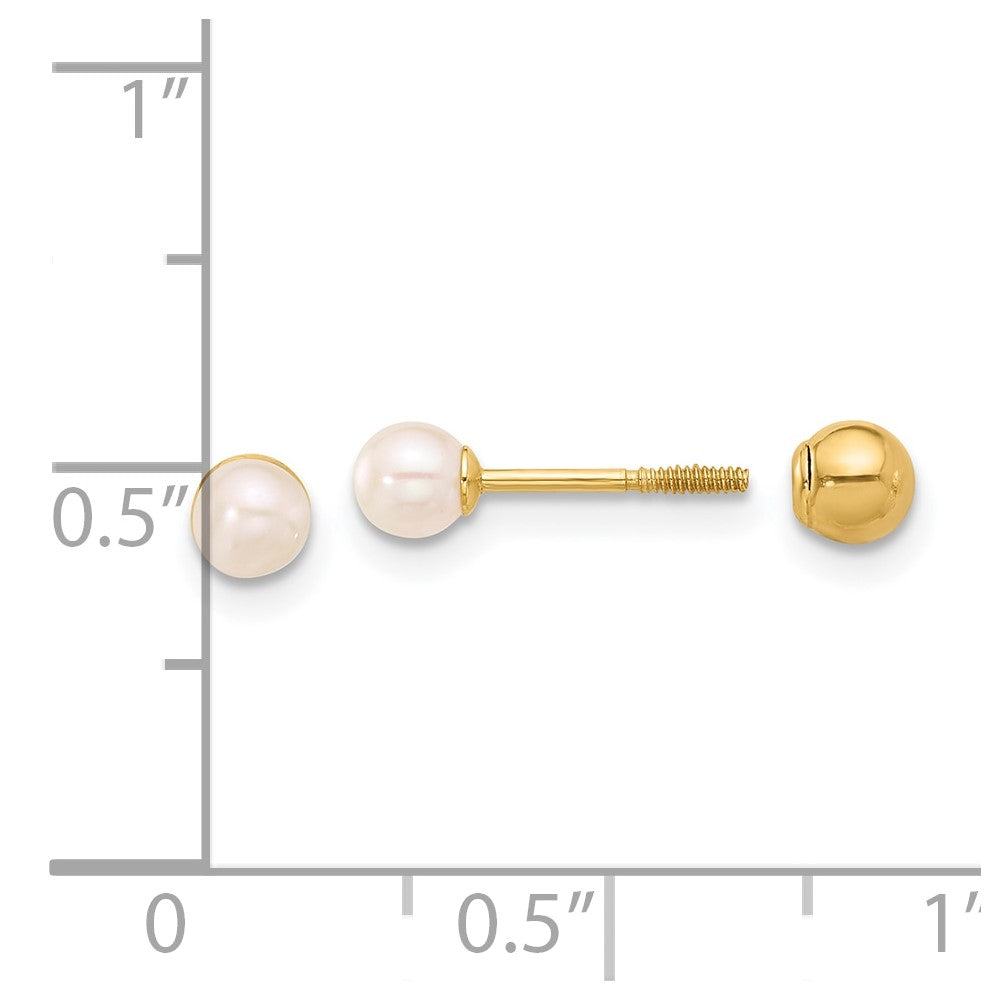 14K Gelbgold 3-4mm Rund Fwc Perle Vorderseite und Rückseite Kugel Ohrstecker
