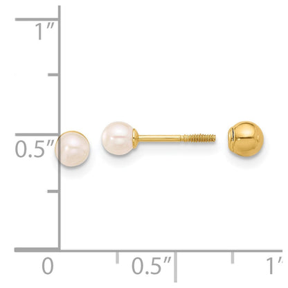 14K Gelbgold 3-4mm Rund Fwc Perle Vorderseite und Rückseite Kugel Ohrstecker