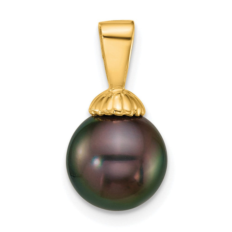 14K Gelbgold 8-9mm Rund Blk Tahitian Salzwasser Zuchtperle Anhänger