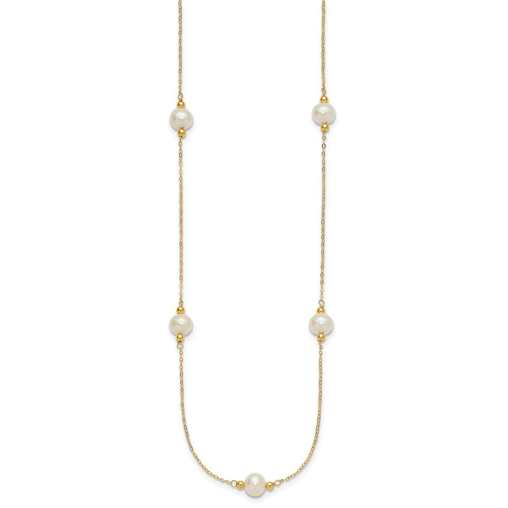 14K Gelbgold 8-9mm Nahe-round Weiß Fwc Perle 5 Station 18 Zoll Halskette