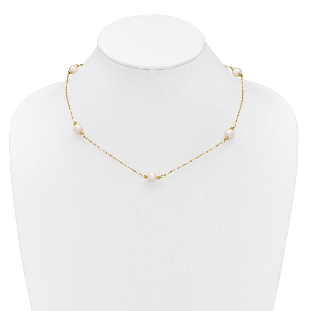 14K Gelbgold 8-9mm Nahe-round Weiß Fwc Perle 5 Station 18 Zoll Halskette