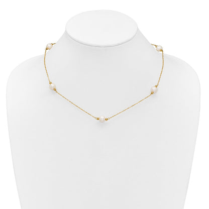 14K Gelbgold 8-9mm Nahe-round Weiß Fwc Perle 5 Station 18 Zoll Halskette
