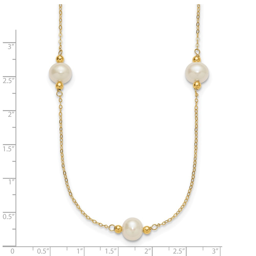 14K Gelbgold 8-9mm Nahe-round Weiß Fwc Perle 5 Station 18 Zoll Halskette