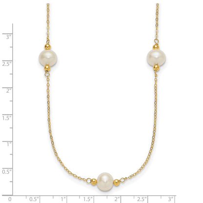 14K Gelbgold 8-9mm Nahe-round Weiß Fwc Perle 5 Station 18 Zoll Halskette