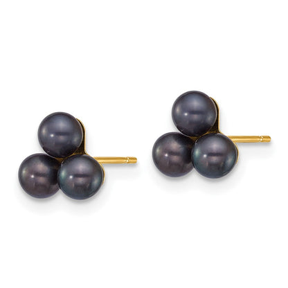 14K Gelbgold 3-4mm Knopf Schwarz Süßwasser Zucht 3 Perle Ohrstecker