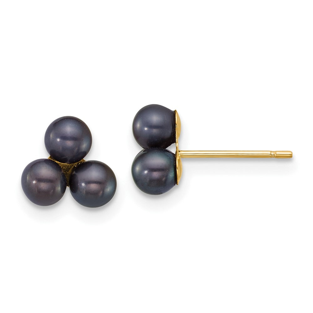14K Gelbgold 3-4mm Knopf Schwarz Süßwasser Zucht 3 Perle Ohrstecker