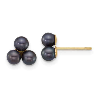 14K Gelbgold 3-4mm Knopf Schwarz Süßwasser Zucht 3 Perle Ohrstecker
