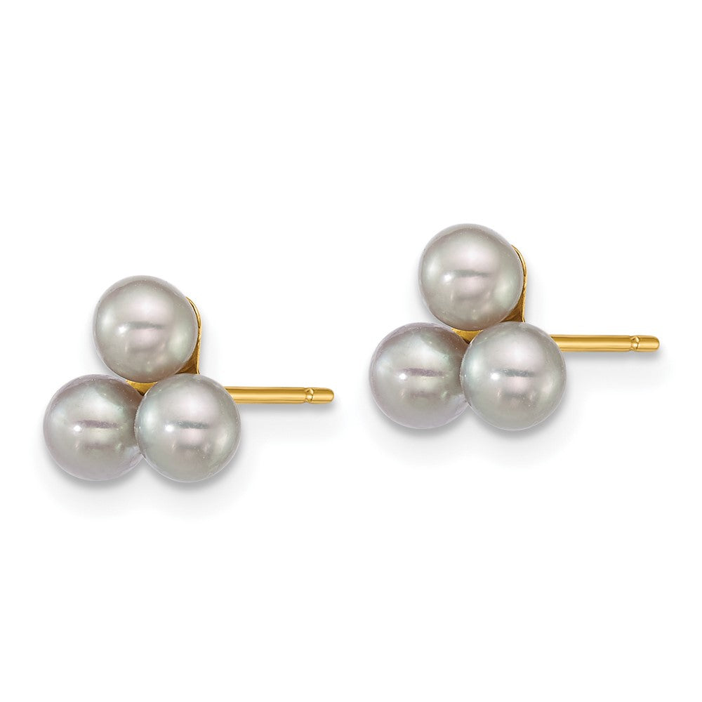 14K Gelbgold 3-4mm Knopf Grau Süßwasser Zucht 3 Perle Ohrstecker