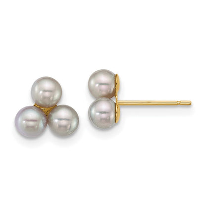 14K Gelbgold 3-4mm Knopf Grau Süßwasser Zucht 3 Perle Ohrstecker
