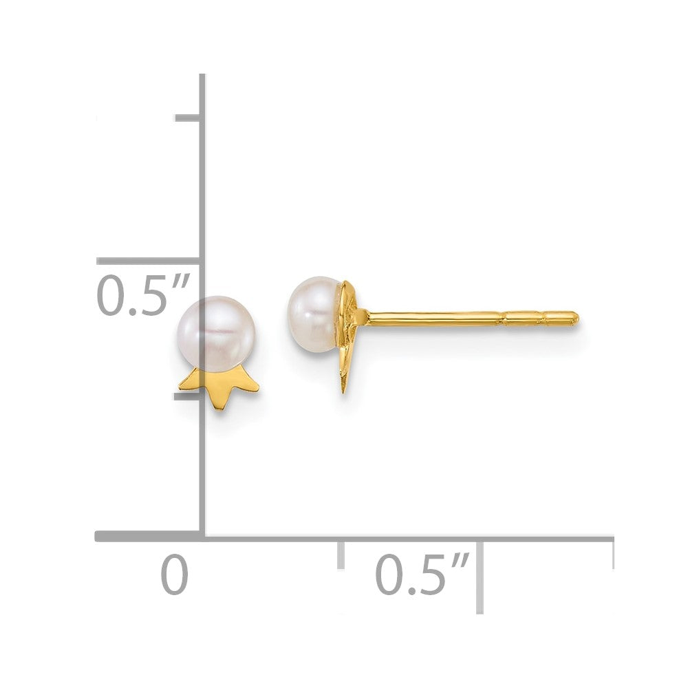 14K Gelbgold 3-4mm Rund Weiß Fwc Perle mit Krone Ohrstecker
