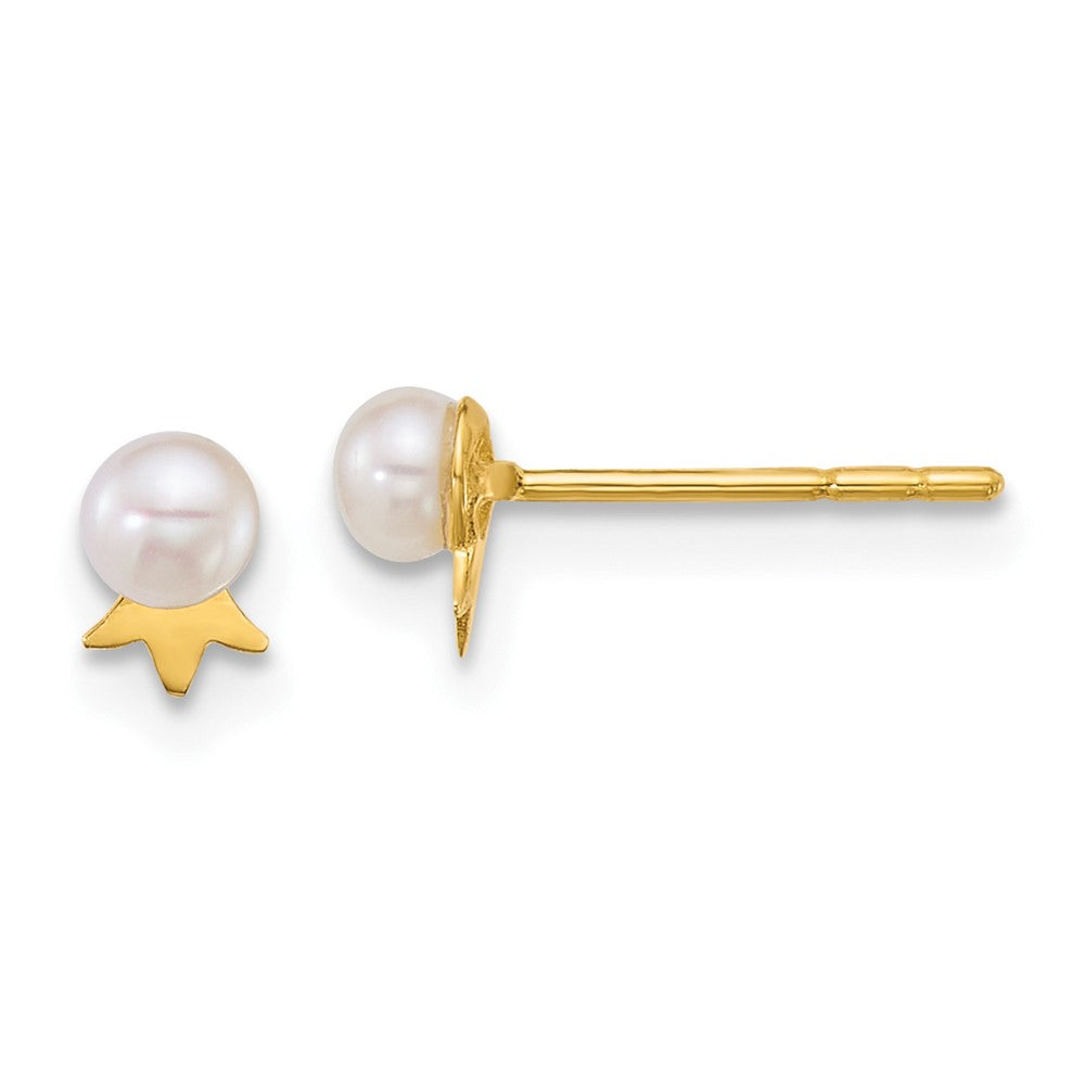 14K Gelbgold 3-4mm Rund Weiß Fwc Perle mit Krone Ohrstecker