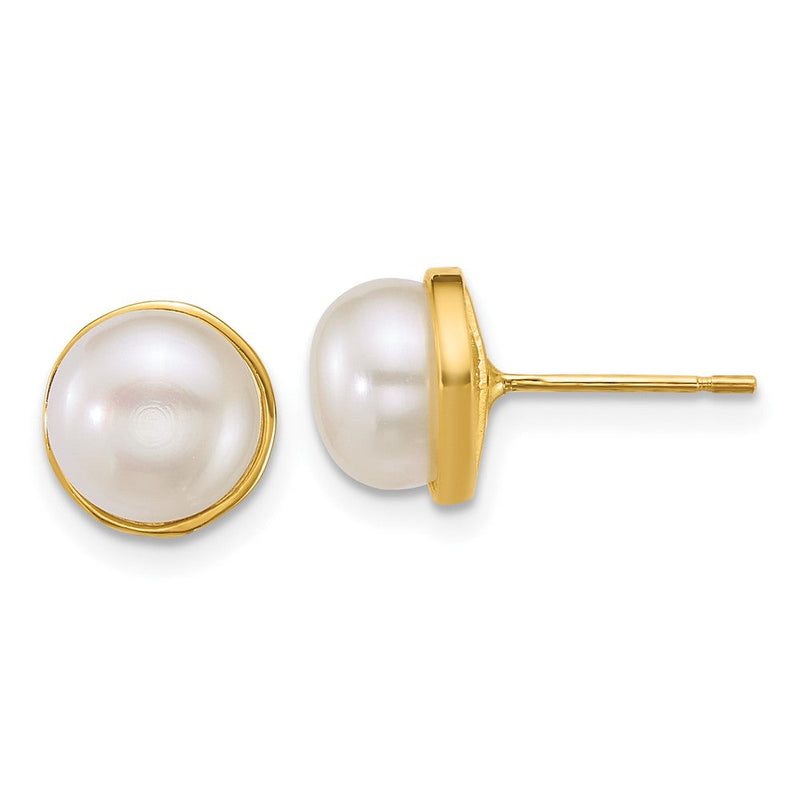14K Gelbgold Poliert 7-8mm Knopf Süßwasser Zuchtperle Ohrstecker