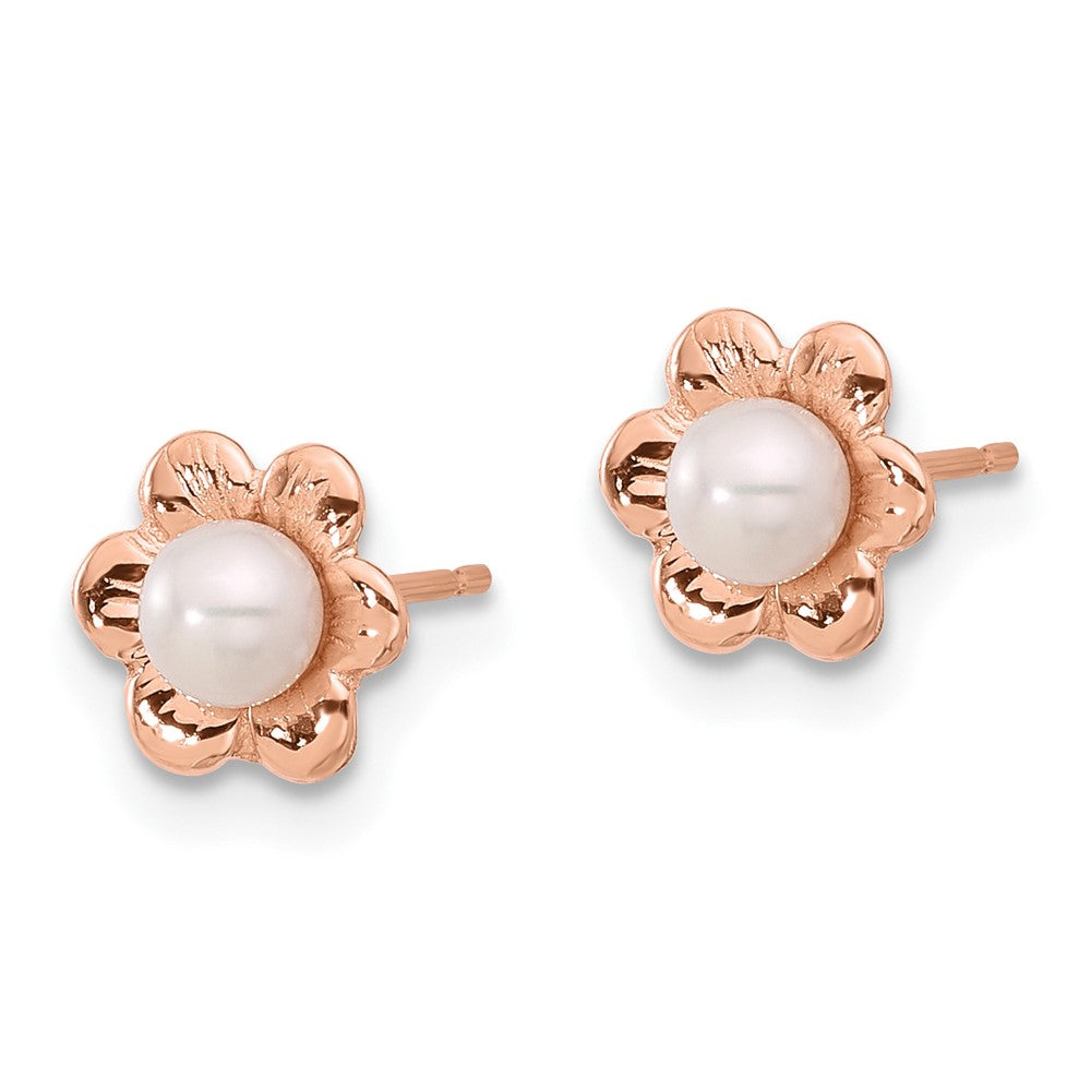 14K Roségold 3 4mm Weiß Knopf Süßwasser Zuchtperle Blume Ohrstecker