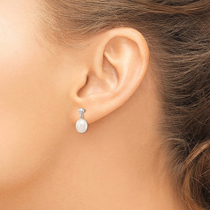 14K Weißgold 8 9mm Rice Süßwasser Zuchtperle Stecker Ohrhänger