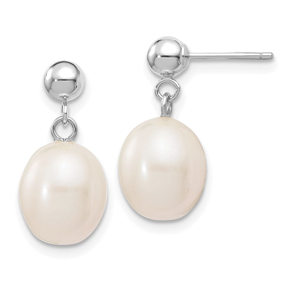 14K Weißgold 8 9mm Rice Süßwasser Zuchtperle Stecker Ohrhänger