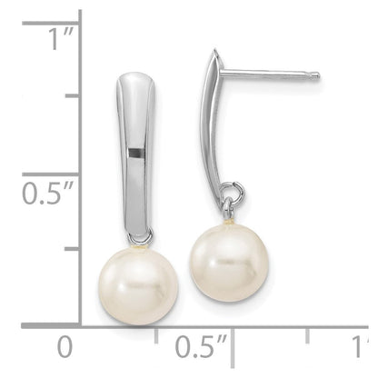 14K Weißgold 6 7mm Rund Süßwasser Zuchtperle Stecker Ohrhänger
