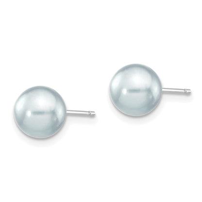 14K Weißgold 7 8mm Grau Rund Akoya Salzwasser Zuchtperle Ohrstecker