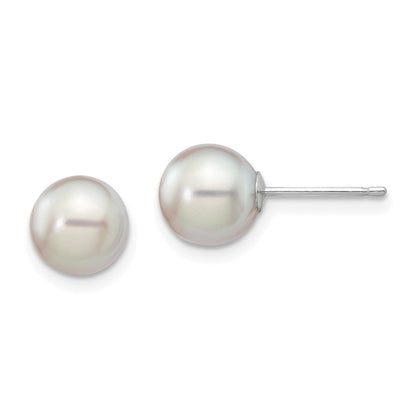 14K Weißgold 7 8mm Grau Rund Akoya Salzwasser Zuchtperle Ohrstecker