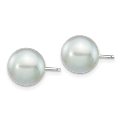 14K Weißgold 8 9mm Grau Rund Akoya Salzwasser Zuchtperle Ohrstecker