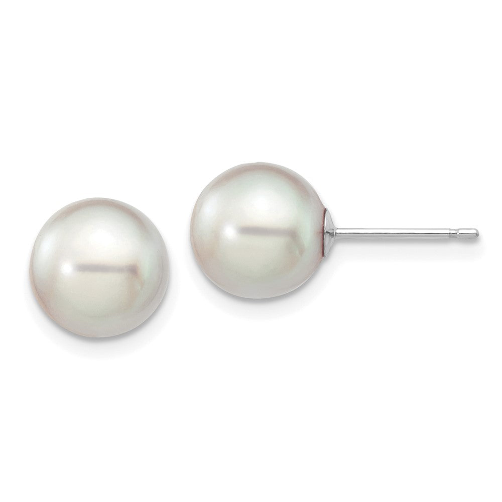 14K Weißgold 8 9mm Grau Rund Akoya Salzwasser Zuchtperle Ohrstecker