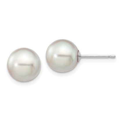 14K Weißgold 8 9mm Grau Rund Akoya Salzwasser Zuchtperle Ohrstecker