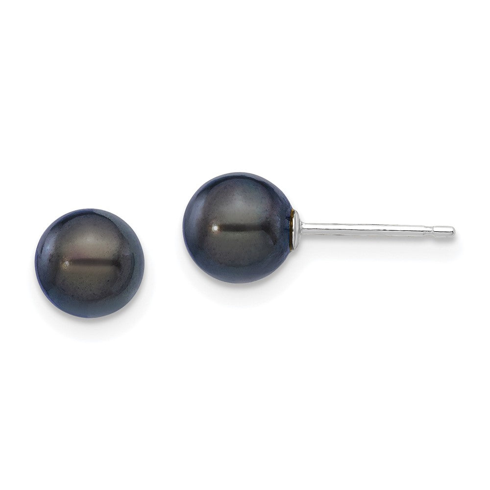14K Weißgold 6 7mm Schwarz Rund Akoya Salzwasser Zuchtperle Ohrstecker