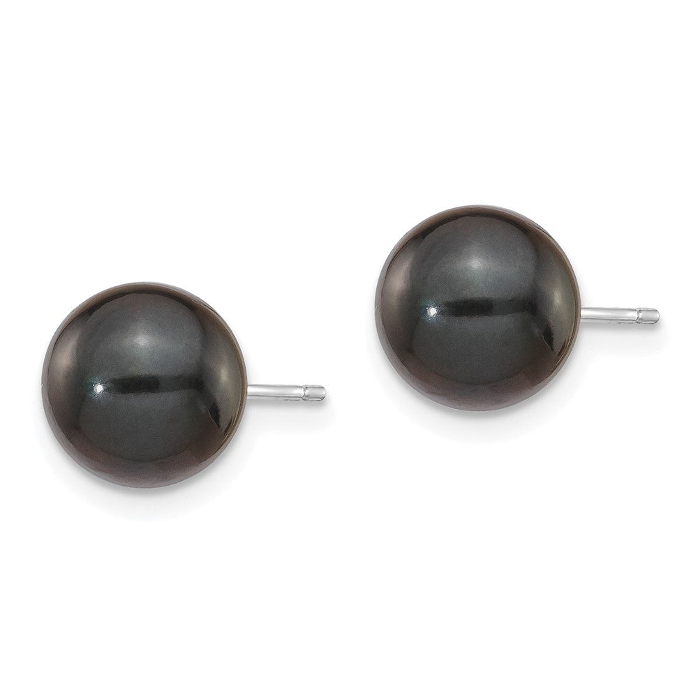 14K Weißgold 8 9mm Schwarz Rund Akoya Salzwasser Zuchtperle Ohrstecker