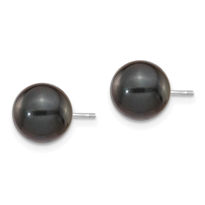 14K Weißgold 8 9mm Schwarz Rund Akoya Salzwasser Zuchtperle Ohrstecker