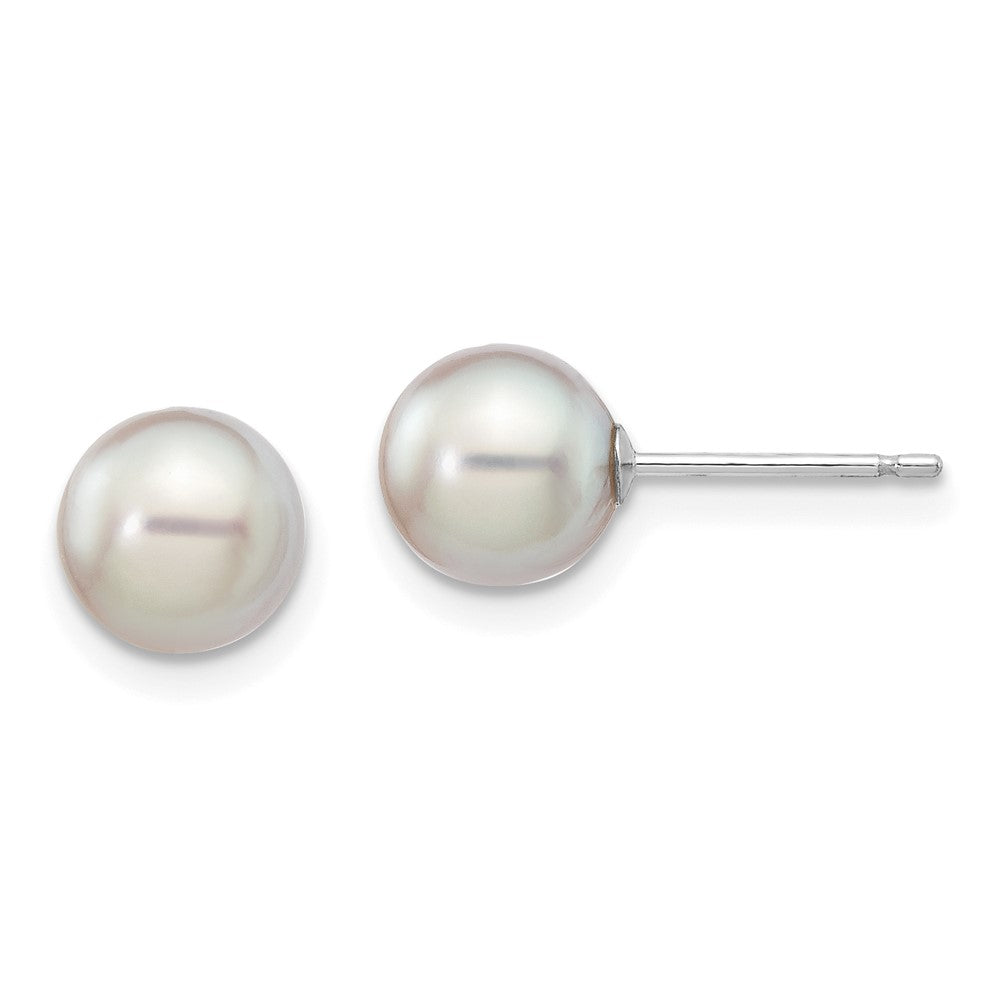 14K Weißgold 6 7mm Grau Rund Akoya Salzwasser Zuchtperle Ohrstecker