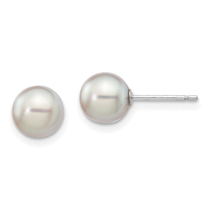 14K Weißgold 6 7mm Grau Rund Akoya Salzwasser Zuchtperle Ohrstecker