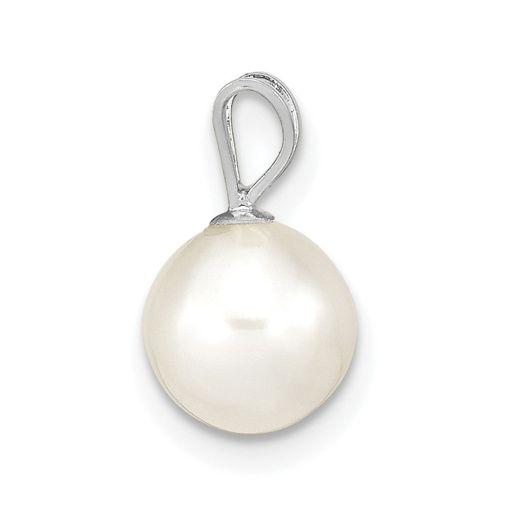 14K Weißgold Wg 7-8mm Rund Weiß Süßwasser Zuchtperle Anhänger