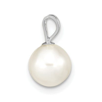 14K Weißgold Wg 7-8mm Rund Weiß Süßwasser Zuchtperle Anhänger