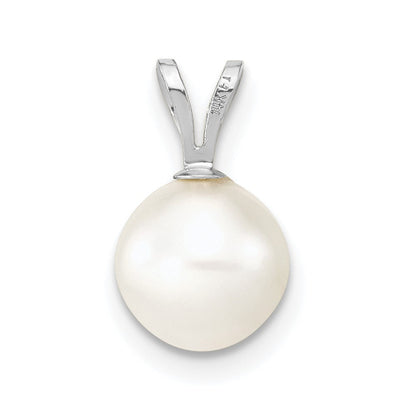 14K Weißgold Wg 7-8mm Rund Weiß Süßwasser Zuchtperle Anhänger