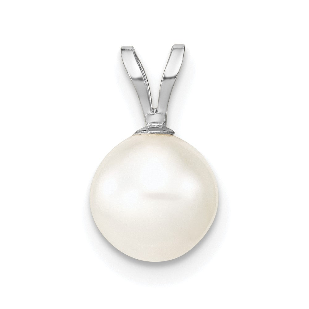 14K Weißgold Wg 7-8mm Rund Weiß Süßwasser Zuchtperle Anhänger