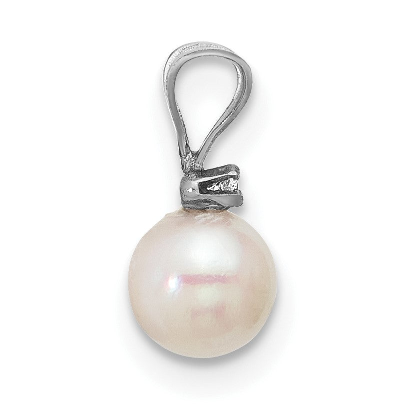 14K Weißgold 14K Weißgold 5-6mm Weiß Rund Akoya Salzwasser Zuchtperle Und.01 Karat Diamant Anhänger
