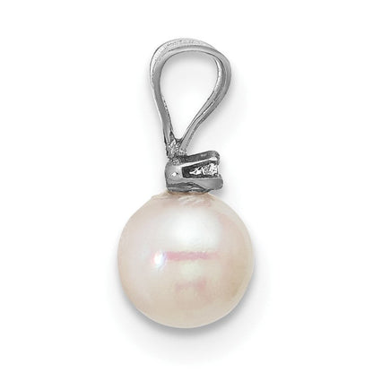 14K Weißgold 14K Weißgold 5-6mm Weiß Rund Akoya Salzwasser Zuchtperle Und.01 Karat Diamant Anhänger