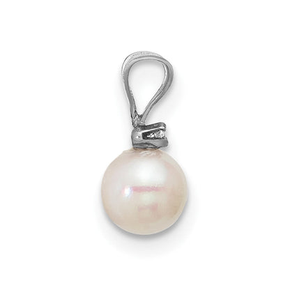 14K Weißgold 14K Weißgold 5-6mm Weiß Rund Akoya Salzwasser Zuchtperle Und.01 Karat Diamant Anhänger