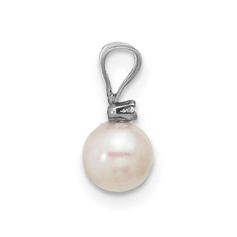 14K Weißgold 14K Weißgold 5-6mm Weiß Rund Akoya Salzwasser Zuchtperle Und.01 Karat Diamant Anhänger