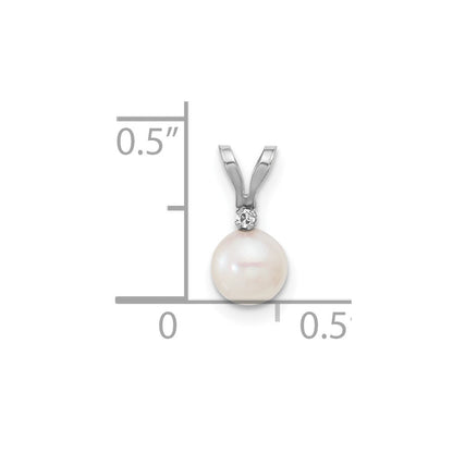 14K Weißgold 14K Weißgold 5-6mm Weiß Rund Akoya Salzwasser Zuchtperle Und.01 Karat Diamant Anhänger