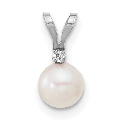 14K Weißgold 14K Weißgold 5-6mm Weiß Rund Akoya Salzwasser Zuchtperle Und.01 Karat Diamant Anhänger