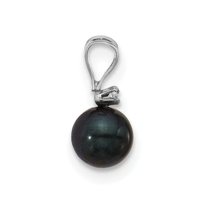 14K Weißgold 14K Weißgold 5-6mm Schwarz Rund Akoya Salzwasser Zuchtperle Und.01 Karat Diamant Anhänger